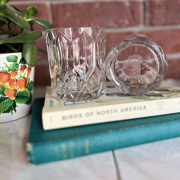 Vintage Crown Royal Whiskey Rocks Glass Starburst Crystal Tumbler Glasses Set 2 - Picture 1 of 6